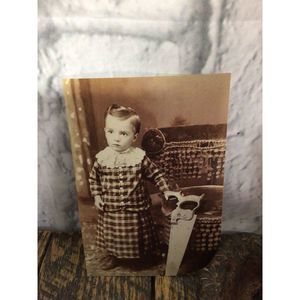 Vintage Photo Reprint Photo Boy With Hand Saw Odd Creepy